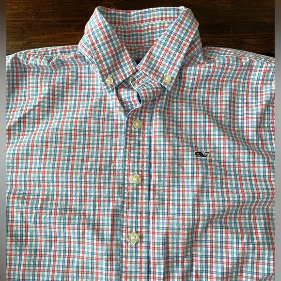 Vineyard Vines Other - Vineyard Vines Whale Long Sleeve Button Shirt Boys Sz Large 16 Blue Pink Check